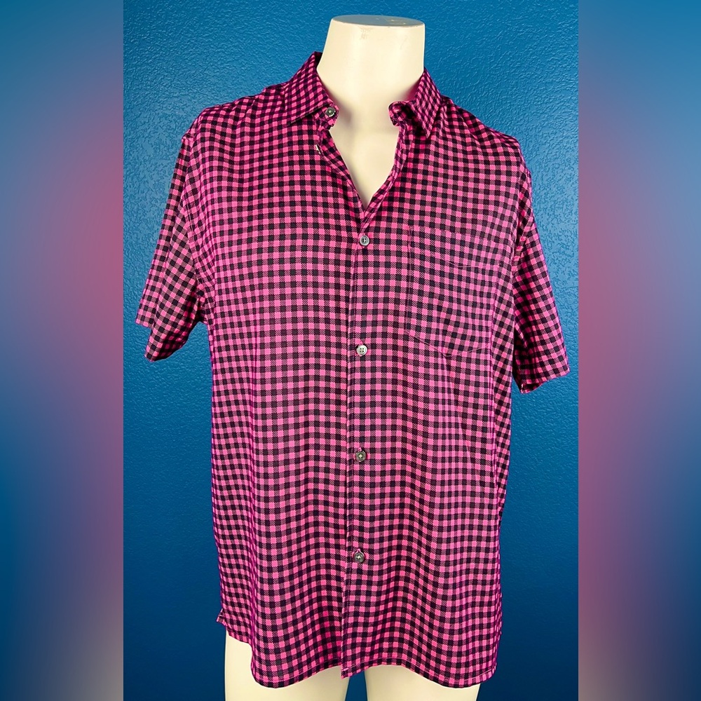 Marc By Marc Jacobs Shirt Mens Pink Black Plaid Button Up Collar